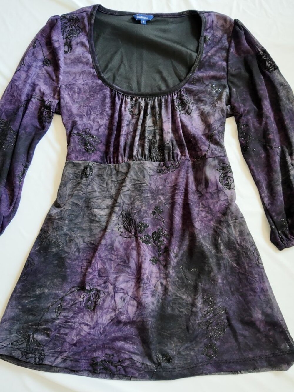 Vintage Babydoll Top Glitter Floral 90s Whimsygoth Reitmans Mesh Purple Size S